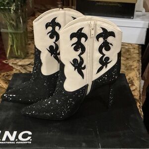 INC International Concepts Black and Cream Western Boots
